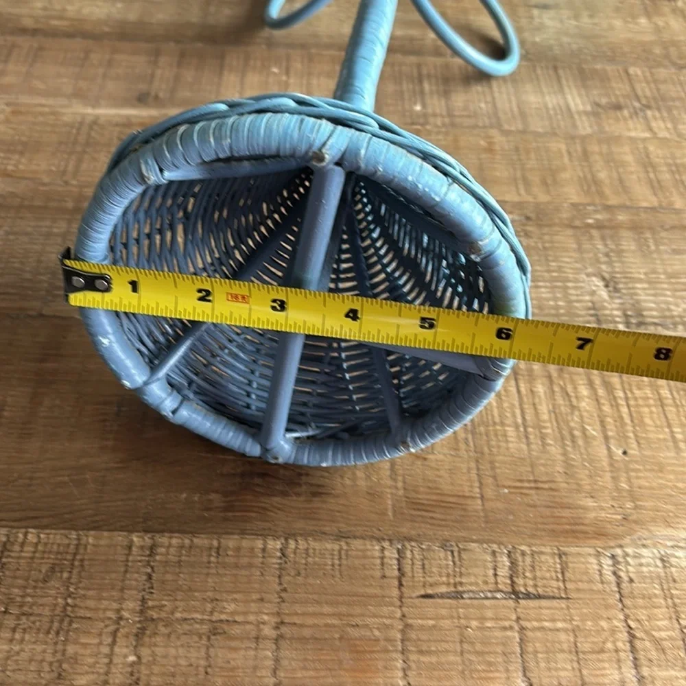Vintage 1980s Wicker Towel Holder. 17”T Country Blue. Cottagecore